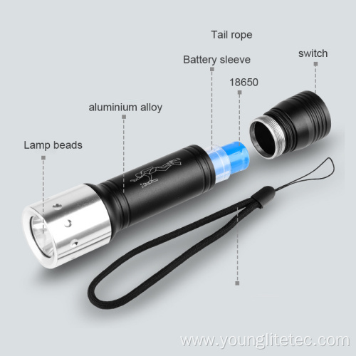 Aluminum waterproof IP68 Underwater diving flashlight